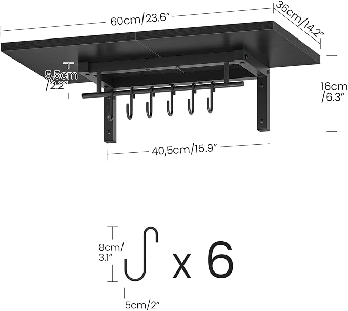 CHOEZON Wall-Mounted Pot Racks, Floating Shelves, Vintage Pot Hangers - Image 4