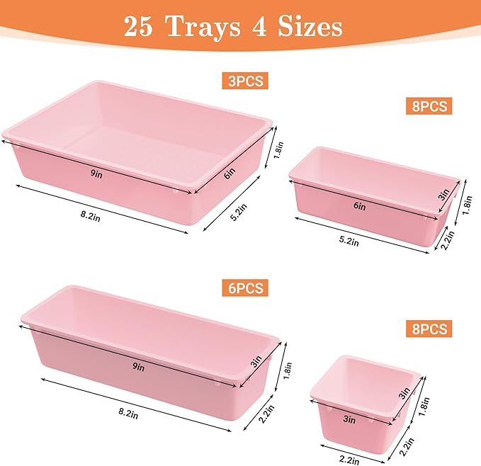 SpaceHacks 25 PCS Plastic Drawer Organizer Set, 4-Size Versatile Organizer - Image 2