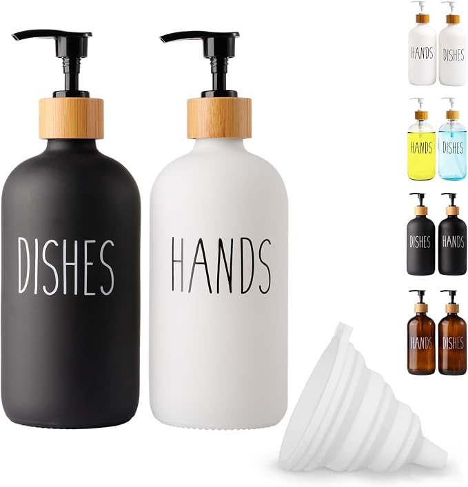 LOOCHICA 2 Pack Glass Soap Dispenser Set, Hand and Dish Glass Soap Dispensers by Loochica