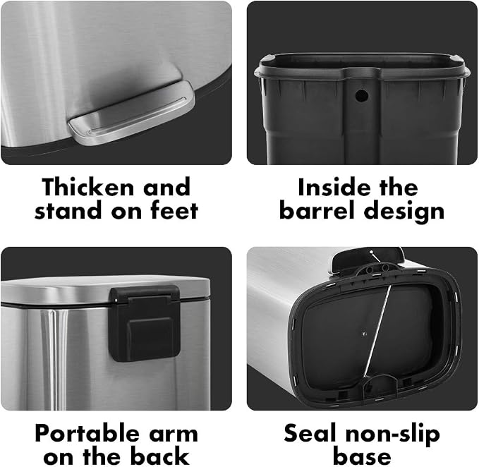 FDW | 8 Gallon Trash Can with Lid | Stainless Steel | Fingerprint Proof | Made - Image 5