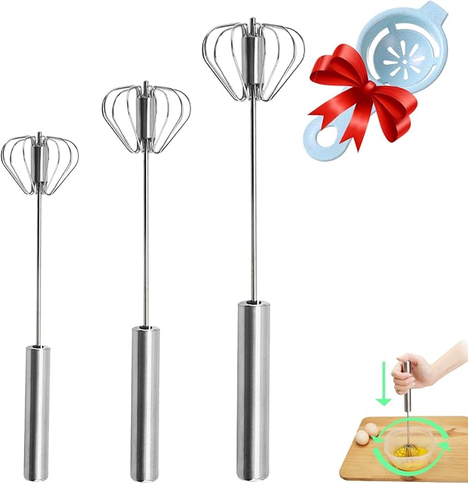 Semi-automatic Whisk, Stainless Steel Egg Beater, Hand Push Rotary Whisks Mixer by Jninexiu