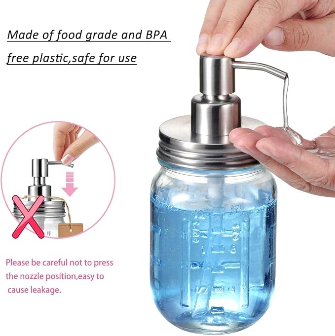 Amolliar Mason Jar Liquid Soap Dispenser Pump, Rustproof Stainless Steel Lid - Image 5