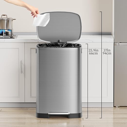 KdbK 13 Gallon Trash Can with Lid, 50L Fingerprint Proof Stainless Steel - Image 2