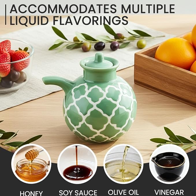 KXZ Ceramic Oil Dispenser with Lid – 13.5 oz Olive Oil Bottle - Image 4