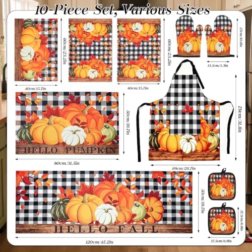 Fall Kitchen Rug Sets, 10Pcs Pumpkin Kitchen Decor and Accessories