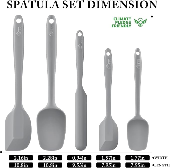 HOTEC 600℉ Heat Resistant BPA-Free Silicone Rubber Spatula Set, Kitchen Cooking - Image 2