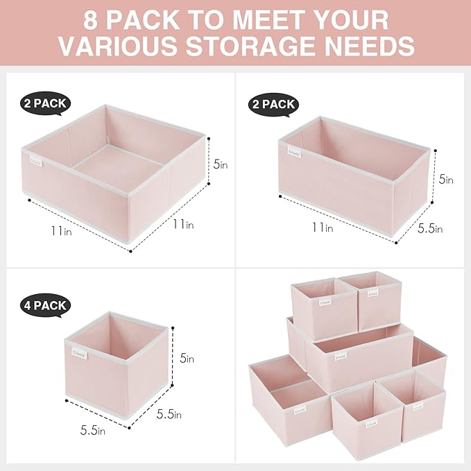 Criusia 8 Pack Underwear Drawer Organizer, Drawer Organizer Clothes, Foldable - Image 3