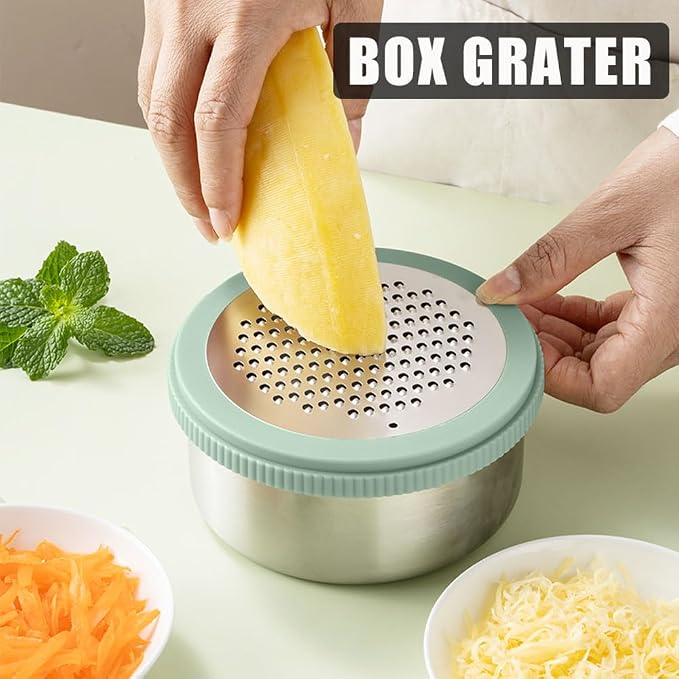 Cheese Grater with Container & Lid, Handheld Grater Bowl - Image 6