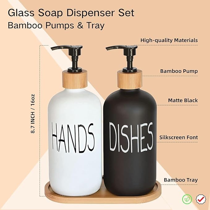 Glass Soap Dispenser Set, Hand Soap and Dish Soap Dispenser - Image 2