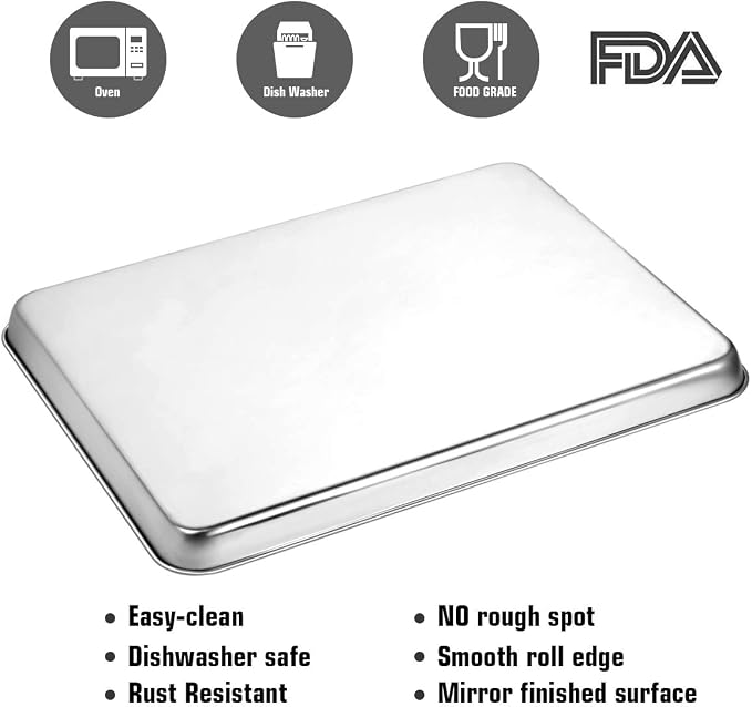 Baking Sheet Set of 2, Wildone Stainless Steel Baking Tray Cookie Pan, Size 20 - Image 3