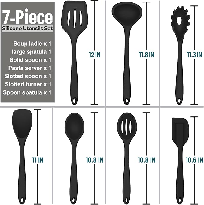 E-far Silicone Cooking Utensils Set, 7-Piece Black Heat Resistant Kitchen - Image 5