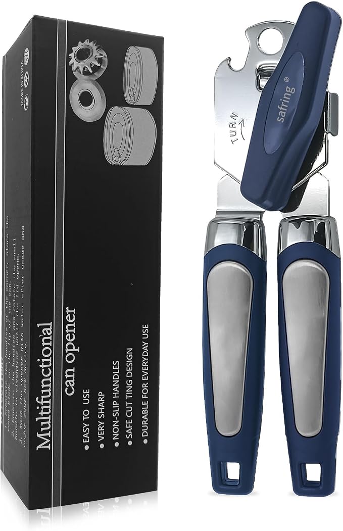Safring Can Opener Manual, Handheld Strong Heavy Duty Stainless Steel Can Opener by Safring