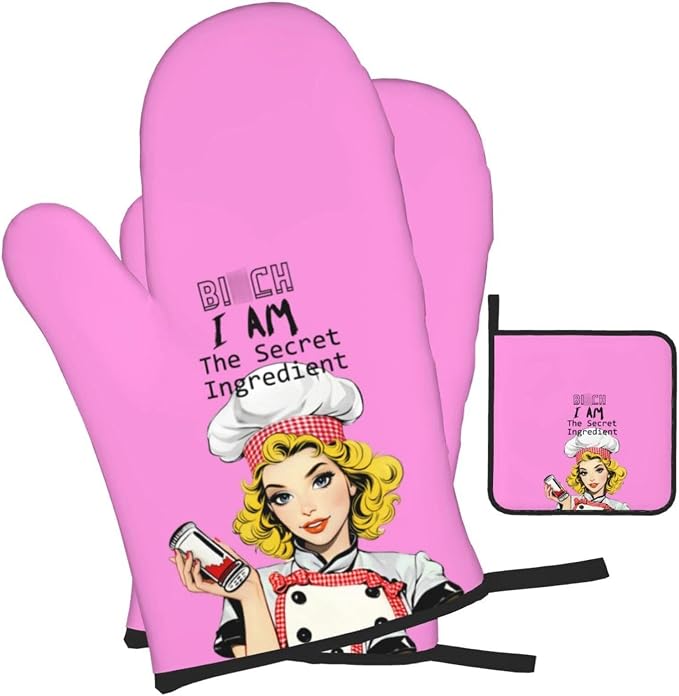 Funny Oven Mitts and Pot Holders Sets, Cute Kitchen Oven Mitts Heat Resistant - Image 2