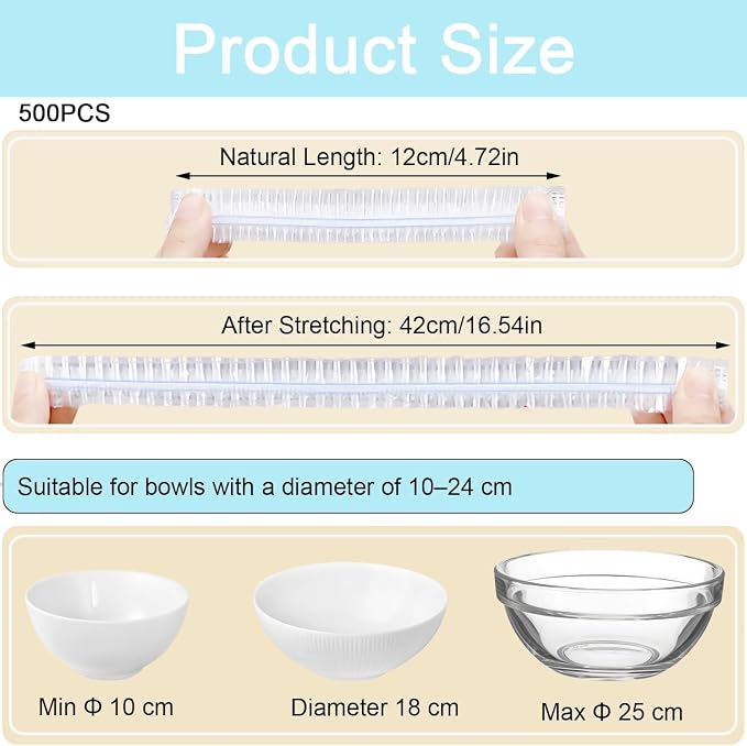 500pcs Plastic Bowl Covers Food Cover, Food Fresh Keeping Bags Elastic Reusable - Image 2