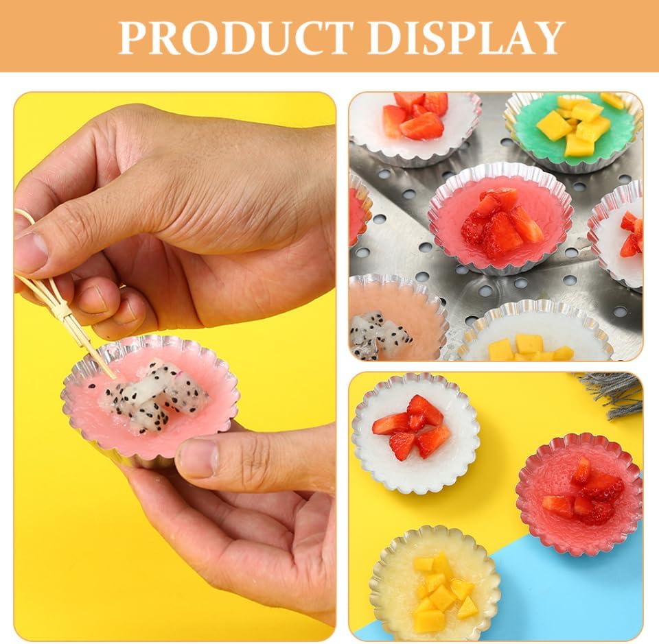 100pcs Disposable Foil Tart Trays Aluminum for Puddings Jelly