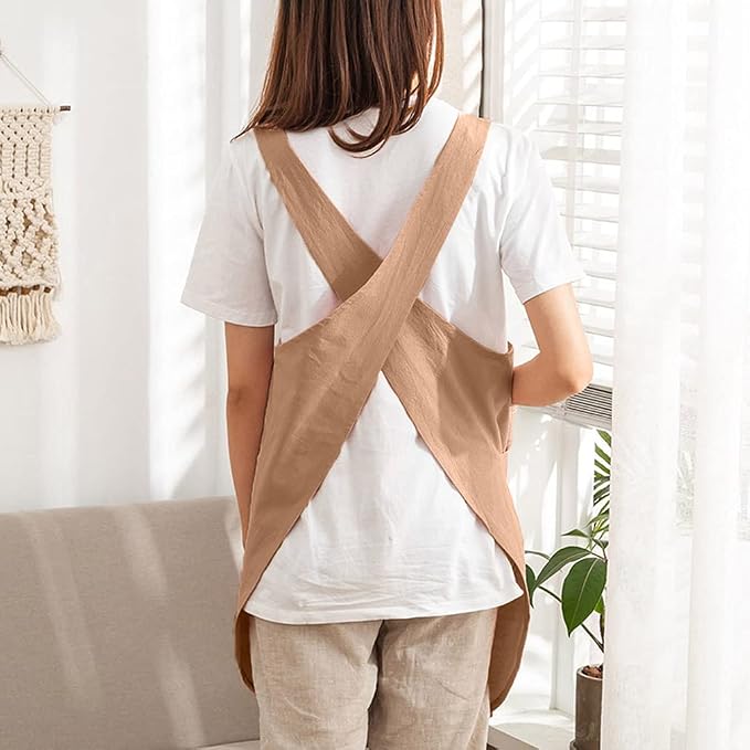 Cotton Cross Back Aprons Solid Color Cooking Kitchen Garden Smock - Image 3