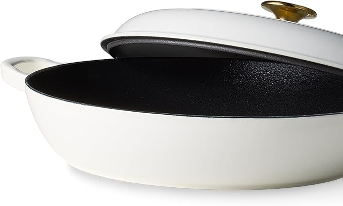 CAROTE 3.4QT Enameled Cast Iron Braiser Pan, Shallow Dutch Oven Casserole - Image 3