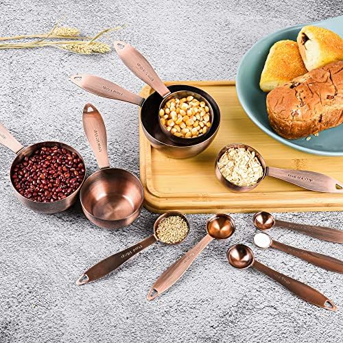 Copper measuring cups and spoons set,Includes Stainless Steel 5