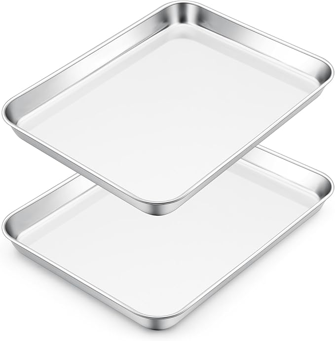 E-far Small Baking Sheet Set of 2, 10.5”x8.3” Stainless Steel Cookie Sheets Pans by E-far