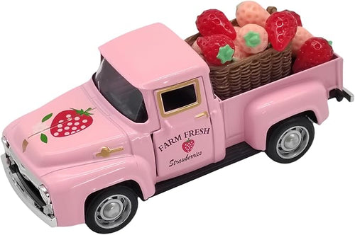 4.9″ Mini Vintage Strawberry Pink Metal Farm Truck Decor by Unknown
