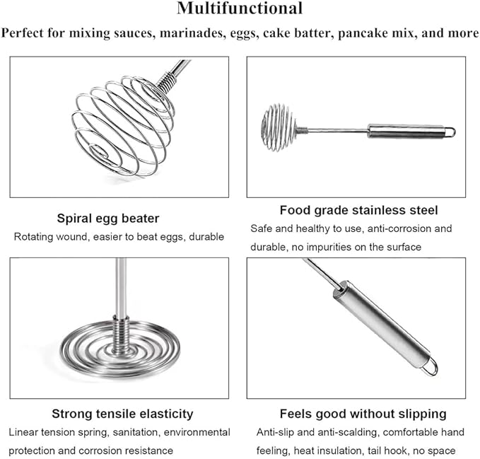 Stainless Steel Spring Coil Whisk 1 Pack, Wire Whip Egg Beater, Kitchen - Image 4