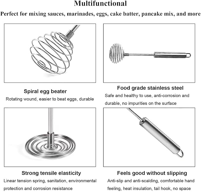 Stainless Steel Spring Coil Whisk Set 2 Pack, Wire Whip Egg Beater, Kitchen - Image 4