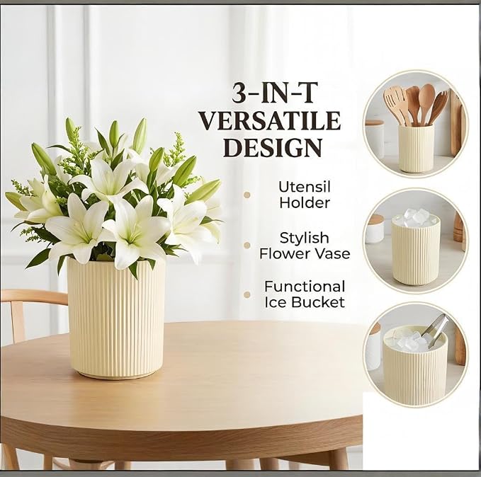 QUELIEN Utensil Holder, 360° Rotating Ceramic Kitchen Utensil Holder - Image 6