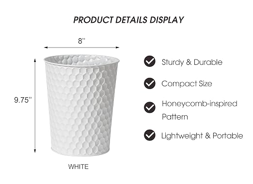 Venalys Small Metal Trash Can Wastebasket, Decorative Honeycomb Garbage Can - Image 6