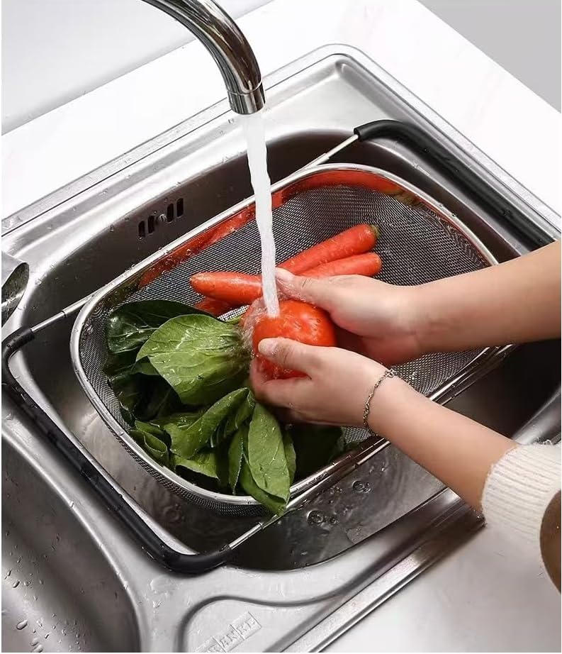 Over the Sink Colander, 6 Quart Stainless Steel Expandable Strainer