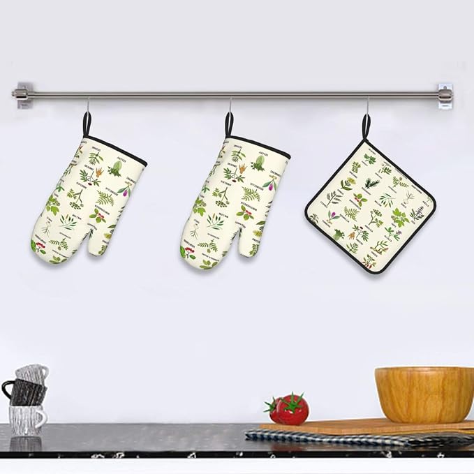 Cute Herbs Botanic Garden Plants Oven Mitts and Pot Holders Sets Heat Resistant - Image 6