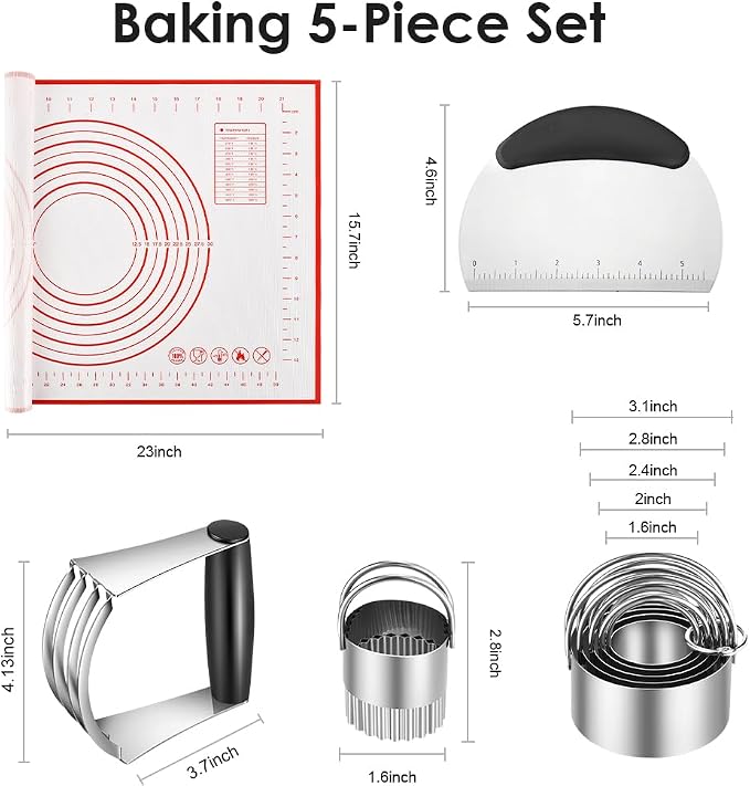 Pastry Cutter, Biscuit Cutter, Dough Scraper, Silicone Baking Mats, Stainless - Image 3