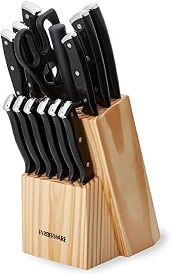 Farberware Triple Riveted Knife Block Set, High Carbon-Stainless Steel Blades by Farberware