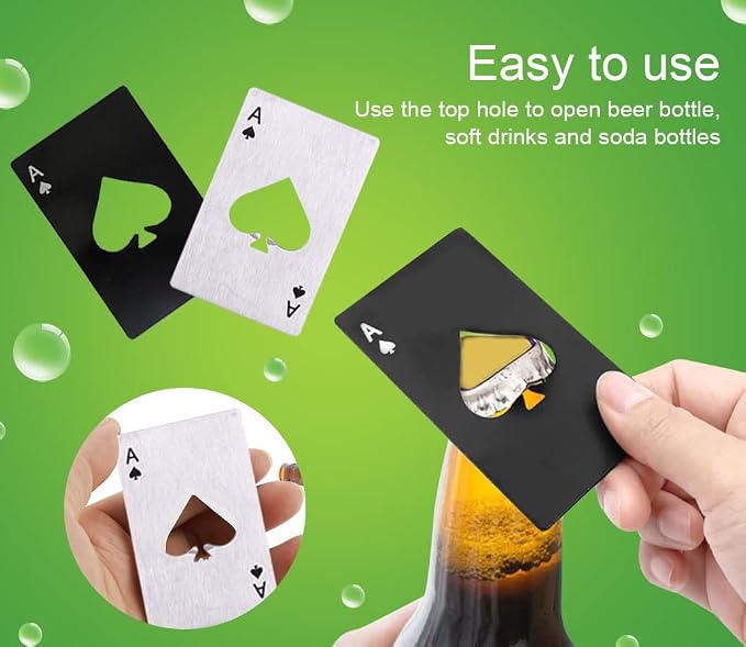 Gadgetime USA 2 piece set black and Silver Poker Card Beer Bottle Opener - Image 2