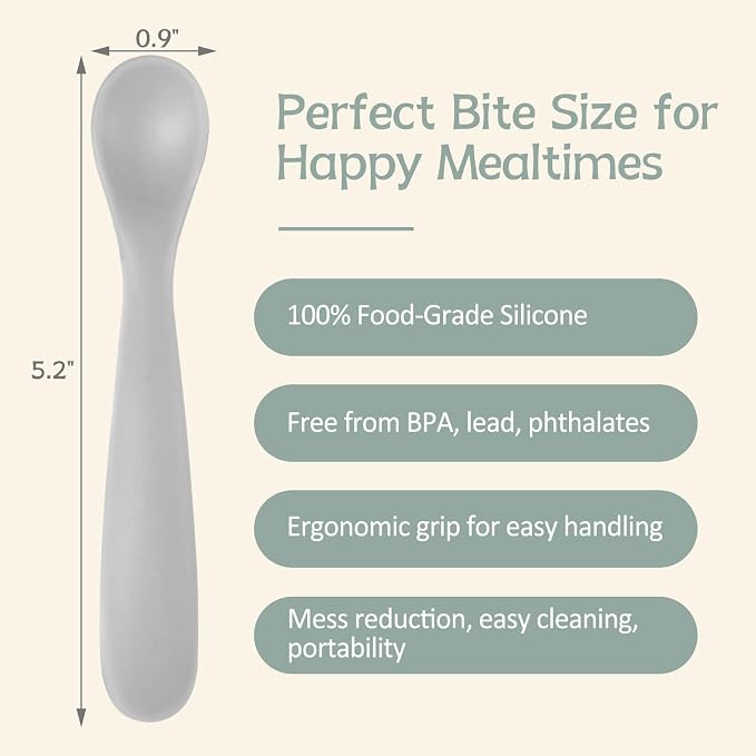 Eascrozn Silicone Baby Spoons Self Feeding 6+ Months, 6 Pack First Stage Baby - Image 2
