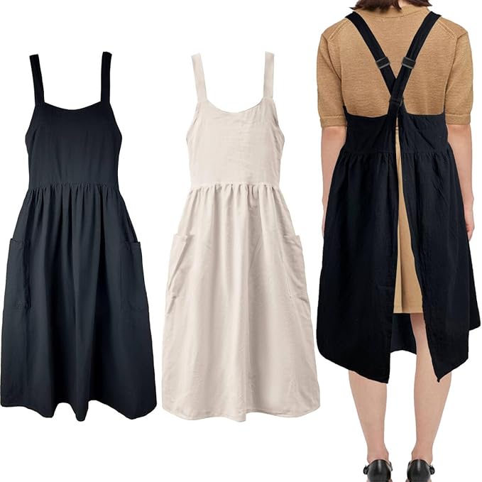 Uaussi Cotton Linen Apron Cross Back Work Apron by Uaussi