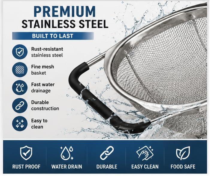 Expandable Over Sink Colander, Stainless Steel Mesh Strainer Basket