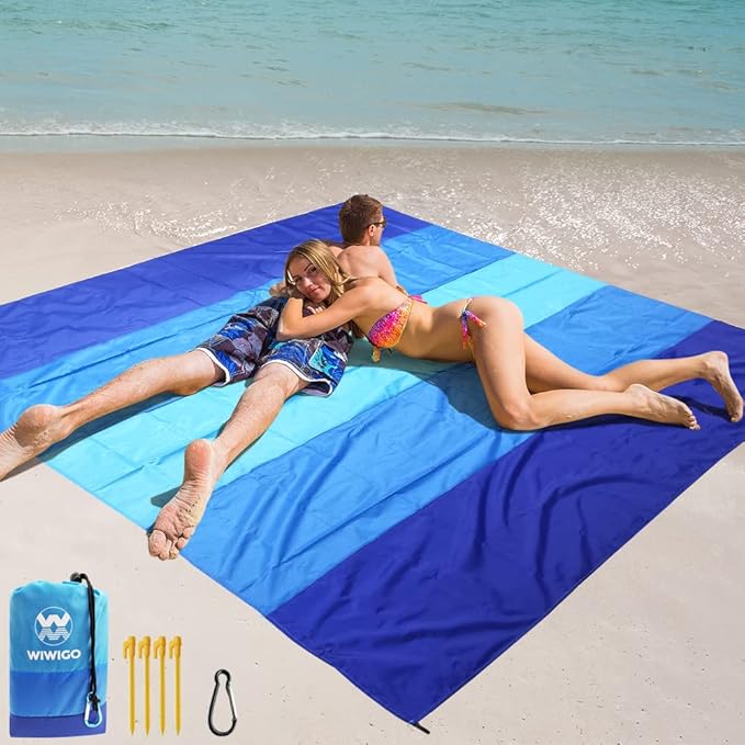 WIWIGO Beach Blanket Waterproof Sandproof Beach Mat 79" X 83"/10'x9'for 2-8 by WIWIGO