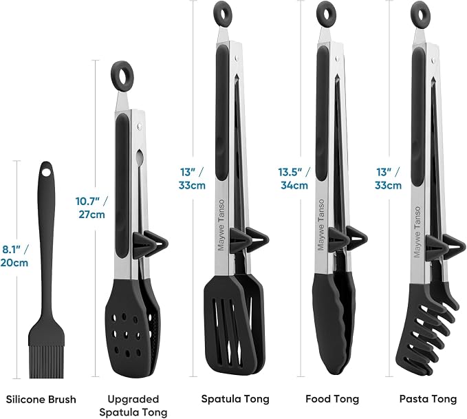 5-Pack Silicone Tongs for Cooking, Maywe Tanso 4PCS 13-Inch Kitchen Tongs - Image 5