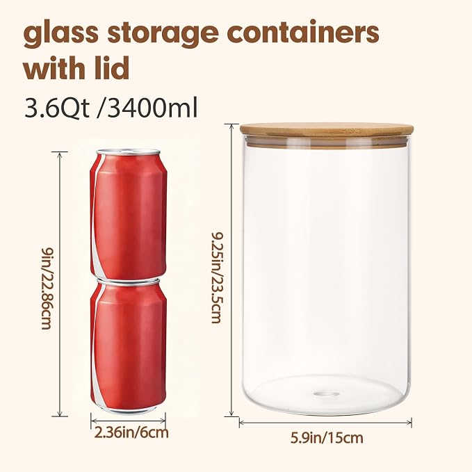 Moretoes 2 Pack 3.6qt Round Glass Storage Containers - Image 2