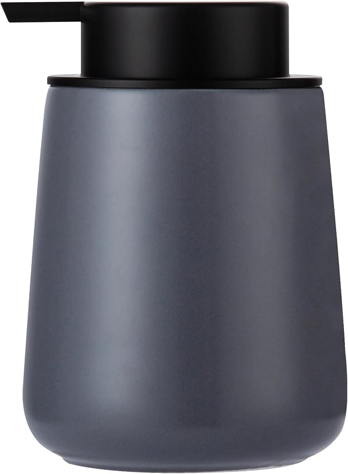 Enra Grey Soap Dispenser, 12 oz Ceramic Hand Lotion Dispenser, Refillable Dish by Enra