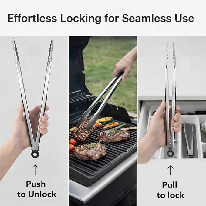 Kona Premium Stainless-Steel Locking Grill Tongs 18 inch, Heavy Duty Tongs - Image 5