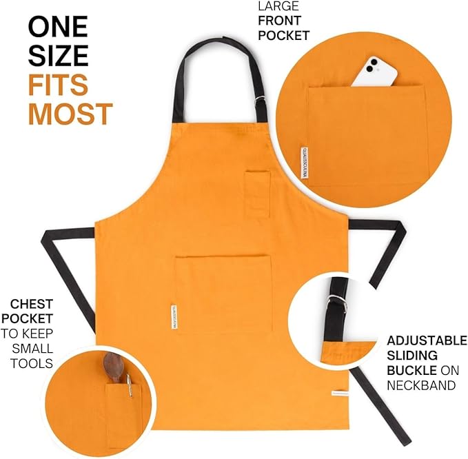 Cotton Canvas Apron for Women & Men – Adjustable Neck Strap & Waist Ties - Image 3