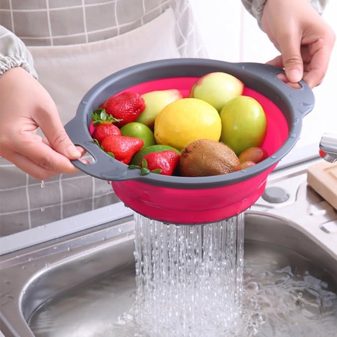 Qimh Collapsible Colander Set of 3 Round Silicone Kitchen Strainer Set - Image 3