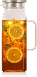 Glass Water Pitcher with Lid and Spout, 2L/68 Ounces Heat Resistant by Vekonn