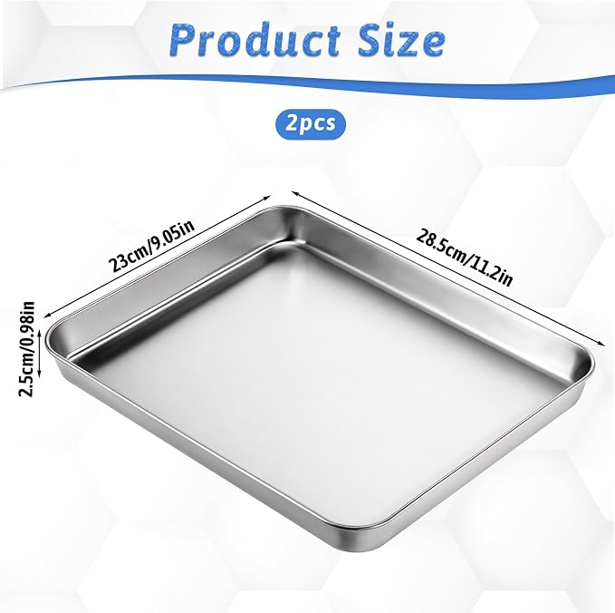 2Pcs Toaster Oven Pans for Baking, 9x11 Baking Sheets Cookie Sheet Stainless - Image 2