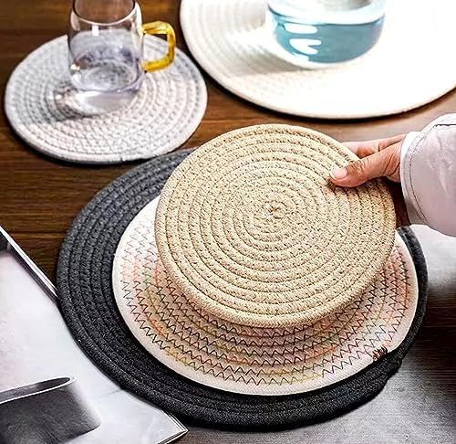 Zhiheng 5 Pack Round Coaster Potholder Cotton Braided Trivets Coffee
