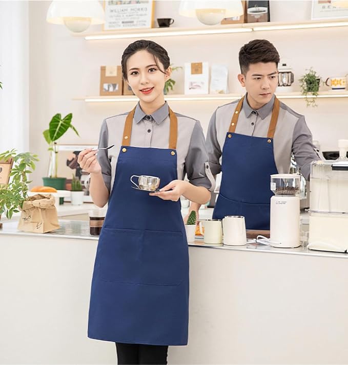 Kitchen Bib Apron with Pockets, Women Men Adjustable Neck Strap Water Resistant - Image 3