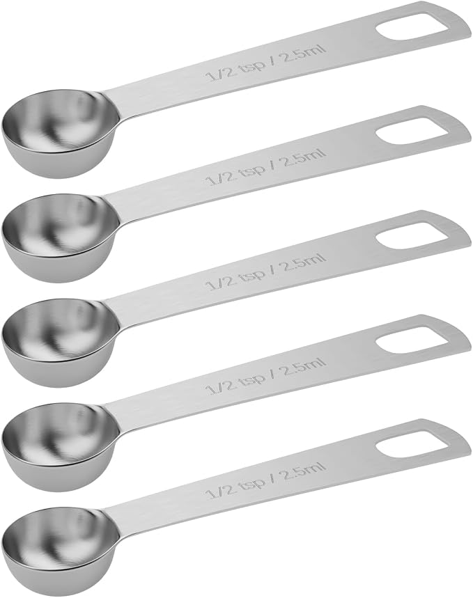 5PCS 1/2tsp Single Measuring Spoon, Stainless Steel Individual Teaspoons Only by BERYLER
