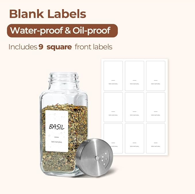 ComSaf Spice Jars with Shaker lids Adjustable, 8oz 6PCS，9 DIY Labels, Spice - Image 3