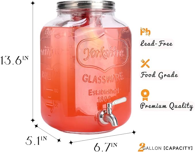 2 Gallon Glass Drink Dispenser For Parties, Beverage Dispenser, Lemonade - Image 6